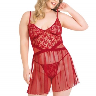 Arias Closet Büyük Beden Kırmızı Kısa Tül Gecelik