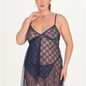 Arias Closet Büyük Beden Lacivert Gecelik 3046