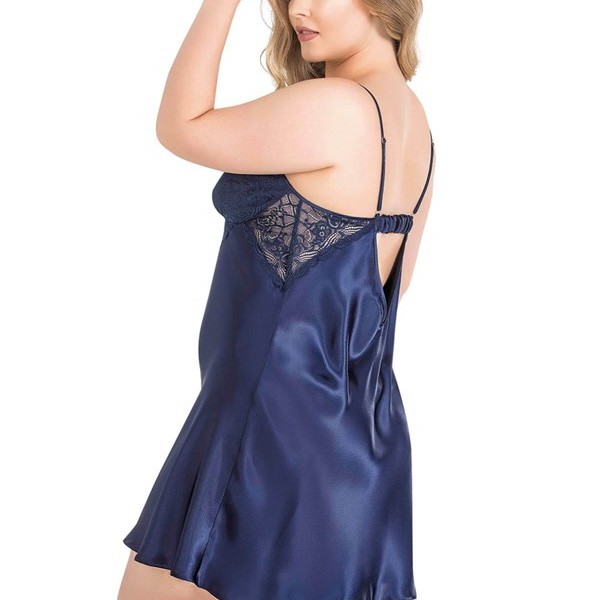 Arias Closet Büyük Beden Lacivert Kısa İkili Saten Sabahlık Gecelik Takımı