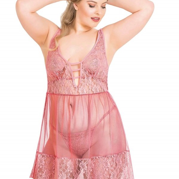 Arias Closet Büyük Beden Mercan Kısa Tül Gecelik