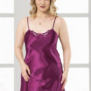 Arias Closet Büyük Beden Mor Kısa Saten Gecelik