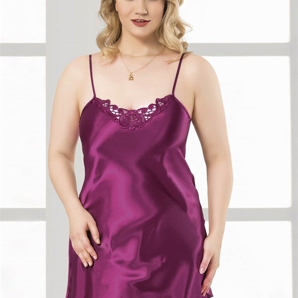 Arias Closet Büyük Beden Mor Kısa Saten Gecelik