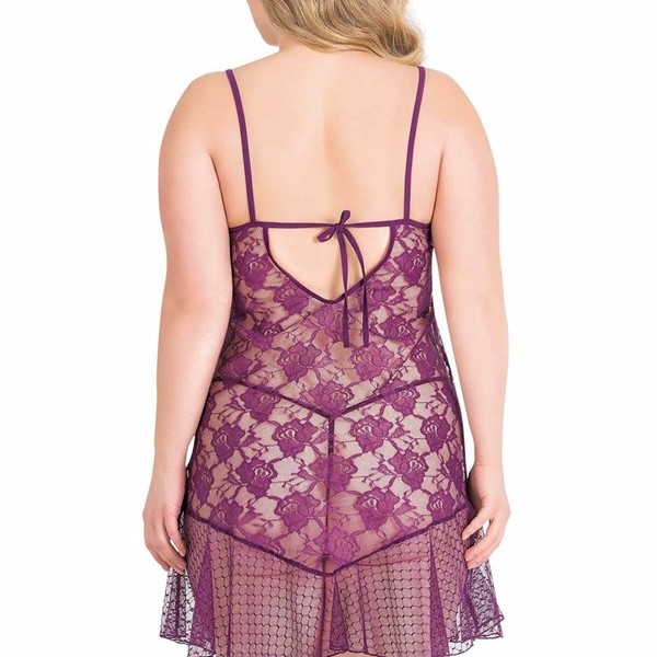 Arias Closet Büyük Beden Mor Kısa Tül Gecelik