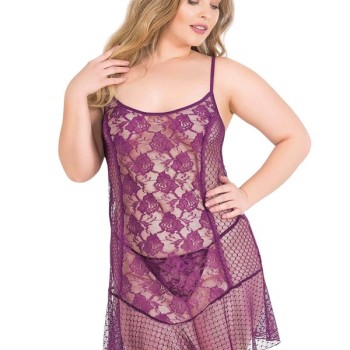 Arias Closet Büyük Beden Mor Kısa Tül Gecelik