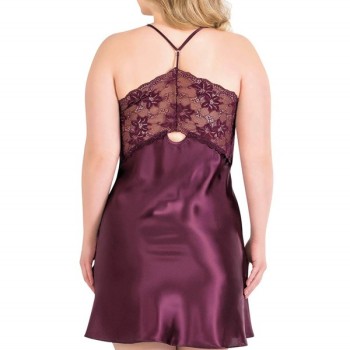 Arias Closet Büyük Beden Mürdüm Kısa Saten Gecelik