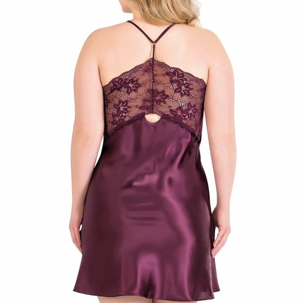 Arias Closet Büyük Beden Mürdüm Kısa Saten Gecelik