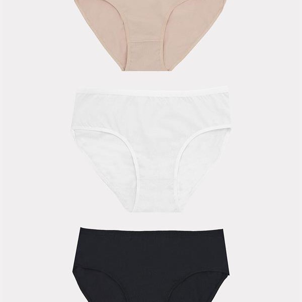 Arias Closet Büyük Beden Pamuklu Siyah Beyaz Ten Rengi 3'Lü Külot