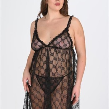 Arias Closet Büyük Beden Siyah Gecelik 3041