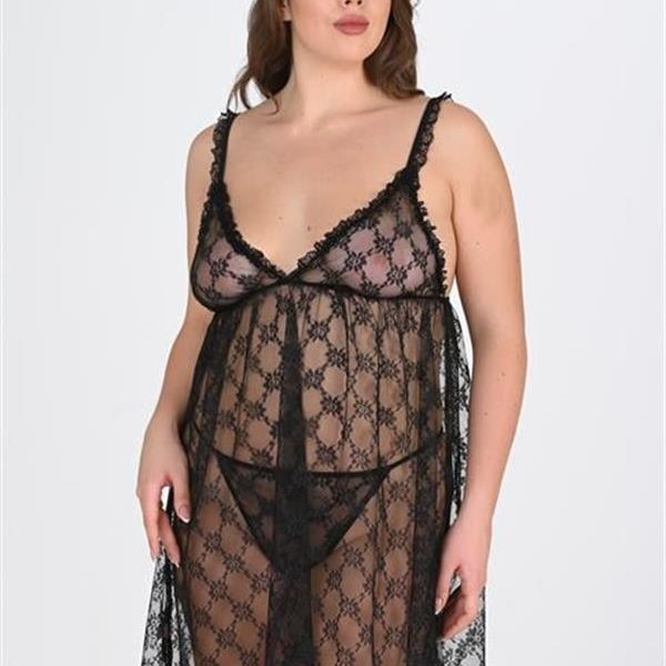 Arias Closet Büyük Beden Siyah Gecelik 3041