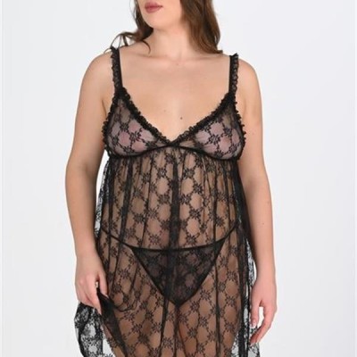 Arias Closet Büyük Beden Siyah Gecelik 3041