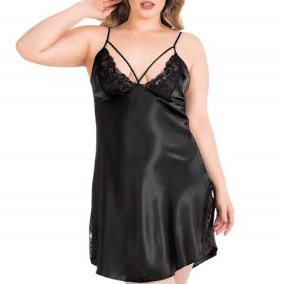 Arias Closet Büyük Beden Siyah Kısa İkili Saten Sabahlık Gecelik Takımı 6151