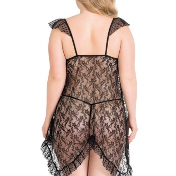 Arias Closet Büyük Beden Siyah Kısa Tül Gecelik