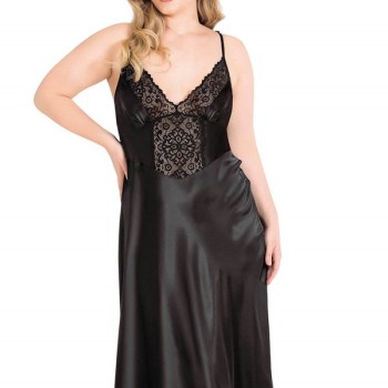 Arias Closet Büyük Beden Siyah Uzun Saten Gecelik