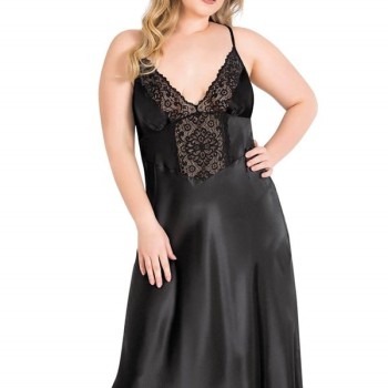 Arias Closet Büyük Beden Siyah Uzun Saten Gecelik