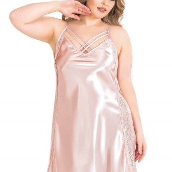 Arias Closet Büyük Beden Somon Kısa İkili Saten Sabahlık Gecelik Takımı 6152