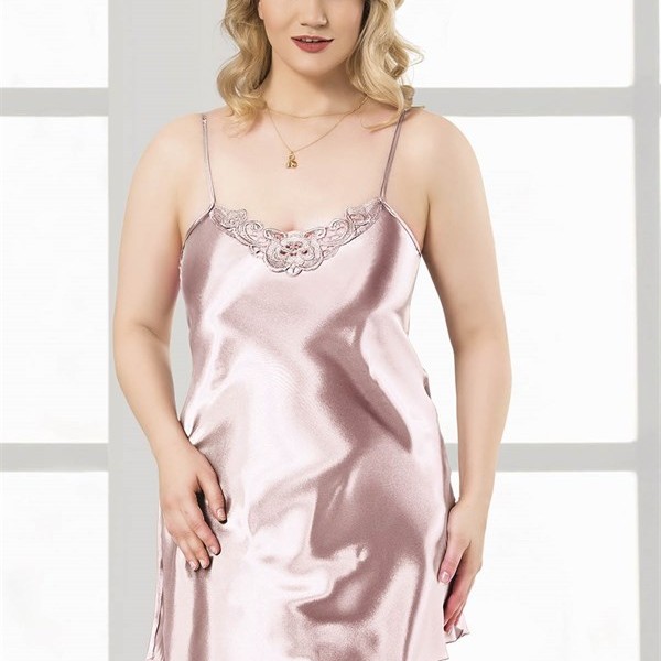 Arias Closet Büyük Beden Somon Kısa Saten Gecelik