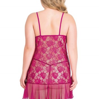 Arias Closet Büyük Beden Vişne Kısa Tül Gecelik