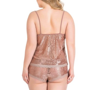 Arias Closet Büyük Beden Vizon Jakarlı Babydoll Şort Takımı