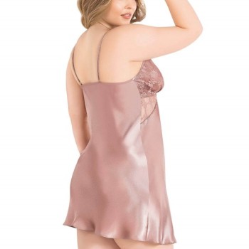 Arias Closet Büyük Beden Vizon Kısa Saten Gecelik