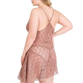 Arias Closet Büyük Beden Vizon Kısa Tül Gecelik