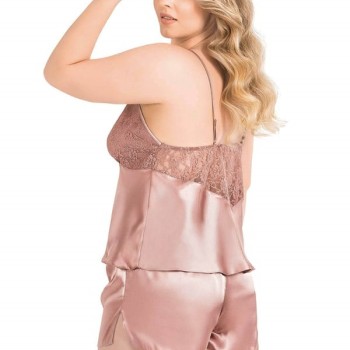 Arias Closet Büyük Beden Vizon Saten Babydoll Şort Takımı