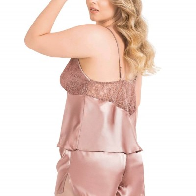 Arias Closet Büyük Beden Vizon Saten Babydoll Şort Takımı