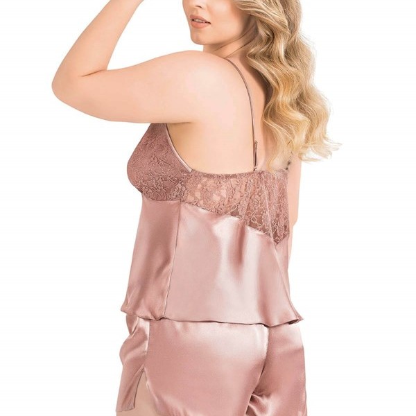 Arias Closet Büyük Beden Vizon Saten Babydoll Şort Takımı