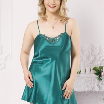 Arias Closet Büyük Beden Zümrüt Kısa Saten Gecelik