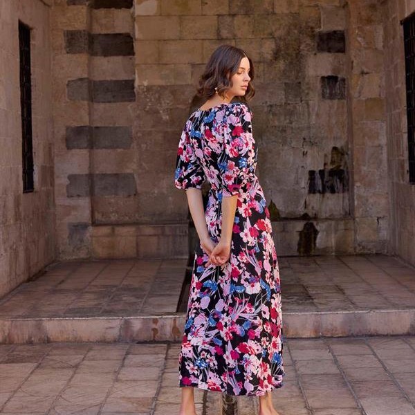 Arias Closet Çiçek Desenli Viskon Elbise