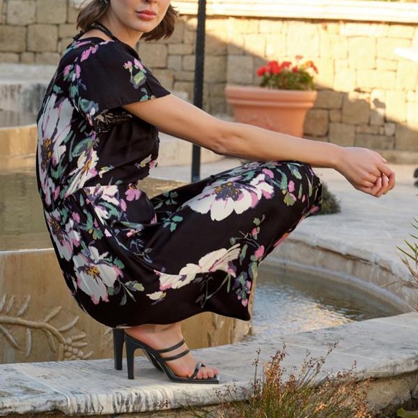 Arias Closet Çiçek Ve Yaprak Desenli Önü Düğmeli Elbise