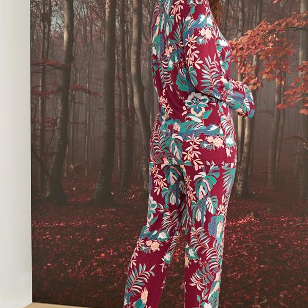 Arias Closet Çiçek Ve Yaprak Desenli Önü Düğmeli Pijama Takımı