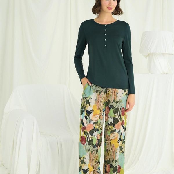 Arias Closet Çiçek Ve Yaprak Desenli Pijama Takımı