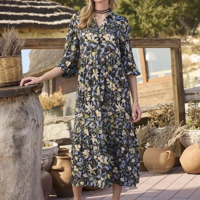 Arias Closet Çiçek Ve Yaprak Desenli Truvakar Kollu Elbise