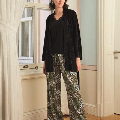 Arias Closet Çiçek Yaprak Ve Etnik Desenli Dantelli 3'Lü Pijama Takımı