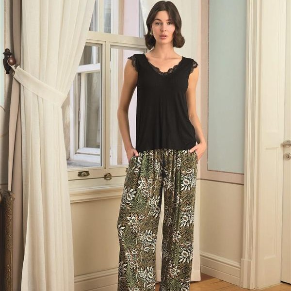 Arias Closet Çiçek Yaprak Ve Etnik Desenli Dantelli 3'Lü Pijama Takımı