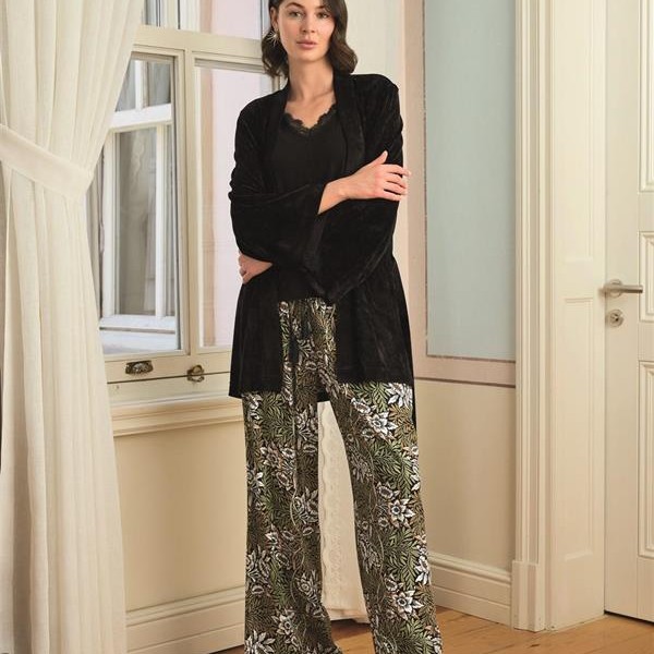 Arias Closet Çiçek Yaprak Ve Etnik Desenli Dantelli 3'Lü Pijama Takımı