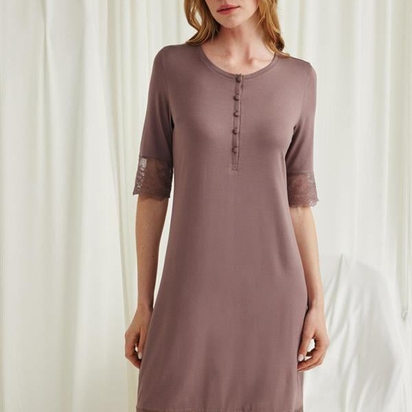 Arias Closet Dantel Detaylı Kısa Kollu Ve Önü Düğmeli Gecelik