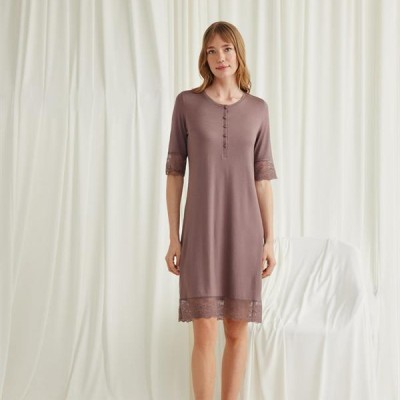 Arias Closet Dantel Detaylı Kısa Kollu Ve Önü Düğmeli Gecelik