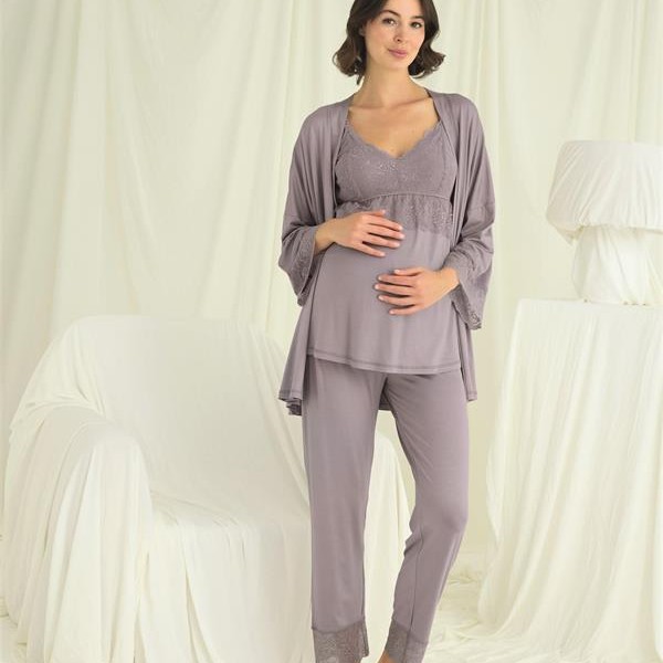 Arias Closet Dantelli Hamile Lohusa 3'Lü Pijama Takımı