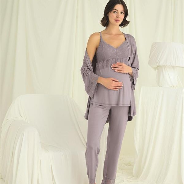 Arias Closet Dantelli Hamile Lohusa 3'Lü Pijama Takımı