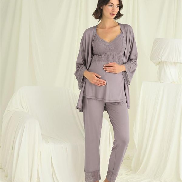 Arias Closet Dantelli Hamile Lohusa 3'Lü Pijama Takımı