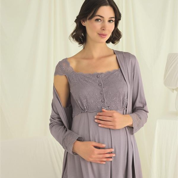 Arias Closet Dantelli Önü Düğmeli Hamile Lohusa 3'Lü Pijama Takımı