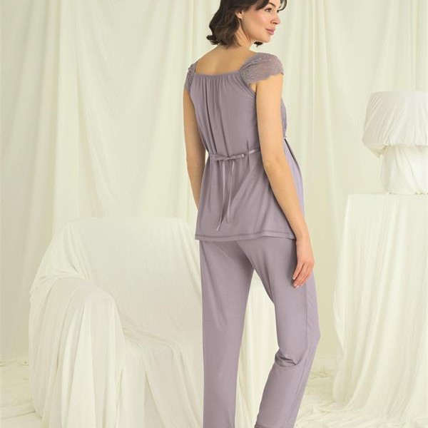 Arias Closet Dantelli Önü Düğmeli Hamile Lohusa 3'Lü Pijama Takımı