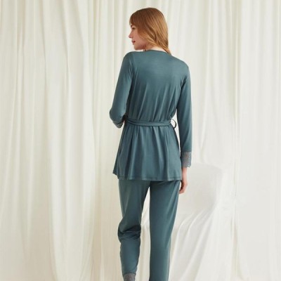 Arias Closet Dantelli Önü Düğmeli Hamile Lohusa 3'Lü Viskon Pijama Takımı