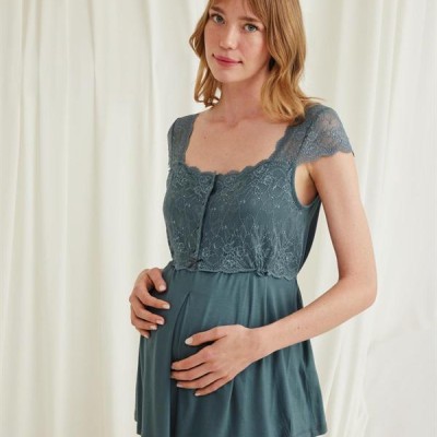 Arias Closet Dantelli Önü Düğmeli Hamile Lohusa 3'Lü Viskon Pijama Takımı