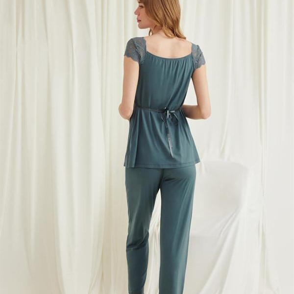 Arias Closet Dantelli Önü Düğmeli Hamile Lohusa 3'Lü Viskon Pijama Takımı