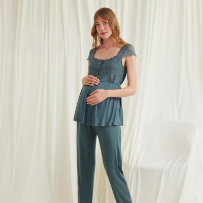 Arias Closet Dantelli Önü Düğmeli Hamile Lohusa 3'Lü Viskon Pijama Takımı