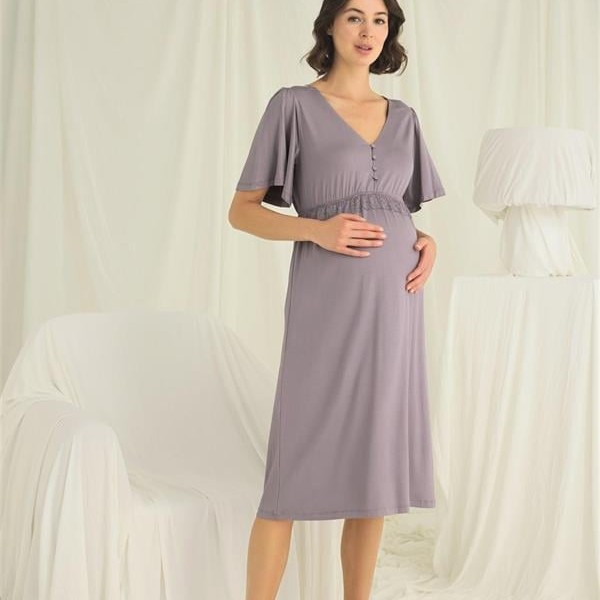 Arias Closet Dantelli Önü Düğmeli Hamile Lohusa Gecelik