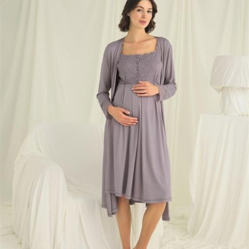 Arias Closet Dantelli Önü Düğmeli Hamile Lohusa Sabahlık Takımı