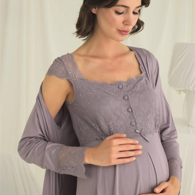 Arias Closet Dantelli Önü Düğmeli Hamile Lohusa Sabahlık Takımı